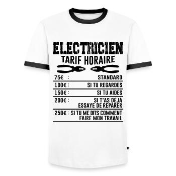 Le Tarif Horaire D'un Électricien - T-shirt contrasté Homme - blanc/noir - Devant - AI Model Female 172 light (172cm) & AI Model Male 178 dark (178cm)