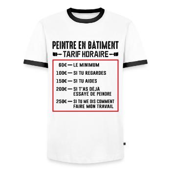 Peintre En Bâtiment Tarif Horaire - T-shirt contrasté Homme - blanc/noir - Devant - AI Model Female 172 light (172cm) & AI Model Male 178 dark (178cm)