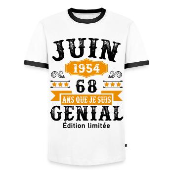 68 Ans Anniversaire Vintage Né(e) en Juin 1954 - T-shirt contrasté Homme - blanc/noir - Devant - AI Model Female 172 light (172cm) & AI Model Male 178 dark (178cm)