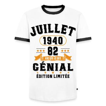 82 Ans Anniversaire Vintage Né(e) en Juillet 1940 - T-shirt contrasté Homme - blanc/noir - Devant - AI Model Female 172 light (172cm) & AI Model Male 178 dark (178cm)