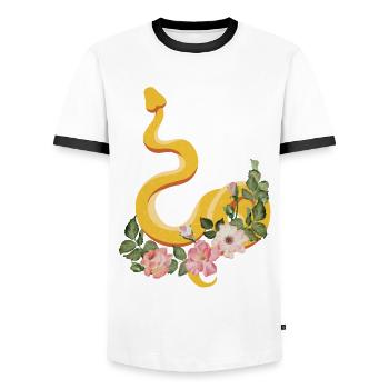 Snake Serpent Flower Floral - Men's Ringer Shirt - white/black - Front - AI Model Female 172 light (172cm) & AI Model Male 178 dark (178cm)