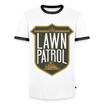 Lawn Mower Mowing Dad Father - Männer Kontrast-T-Shirt - Weiß/Schwarz - Vorne - AI Model Female 172 light (172cm) & AI Model Male 178 dark (178cm)