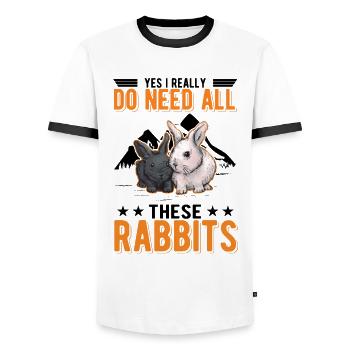 Yes I really do need all these Rabbits Kaninchen - Men's Ringer Shirt - white/black - Front - AI Model Female 172 light (172cm) & AI Model Male 178 dark (178cm)