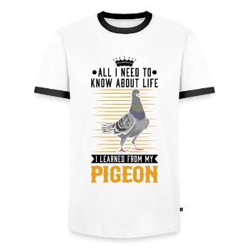 Pigeon Pigeon Fancier City Pigeon - Men's Ringer Shirt - white/black - Front - AI Model Female 172 light (172cm) & AI Model Male 178 dark (178cm)