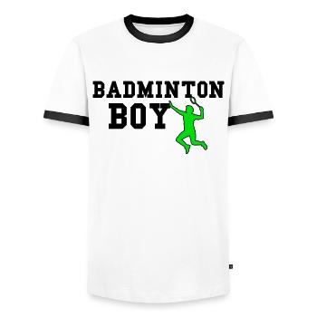 badminton boy - Männer Kontrast-T-Shirt - Weiß/Schwarz - Vorne - AI Model Female 172 light (172cm) & AI Model Male 178 dark (178cm)