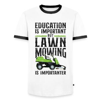 Lawn Mower Mowing Dad Father - Männer Kontrast-T-Shirt - Weiß/Schwarz - Vorne - AI Model Female 172 light (172cm) & AI Model Male 178 dark (178cm)