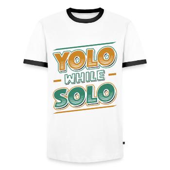Solo proud single, Happy single - Men's Ringer Shirt - white/black - Front - AI Model Female 172 light (172cm) & AI Model Male 178 dark (178cm)