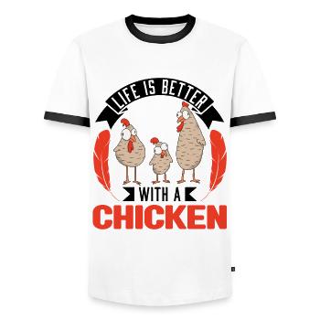 La vie est meilleure avec un Poulet Hühner - T-shirt contrasté Homme - blanc/noir - Devant - AI Model Female 172 light (172cm) & AI Model Male 178 dark (178cm)
