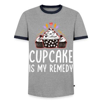 Cupcake Is My Remedy - Männer Kontrast-T-Shirt - Grau/Navy  - Vorne - AI Model Female 172 light (172cm) & AI Model Male 178 light (178cm)