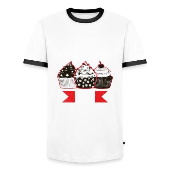 L’histoire du cupcake - T-shirt contrasté Homme - blanc/noir - Devant - AI Model Female 172 light (172cm) & AI Model Male 178 dark (178cm)
