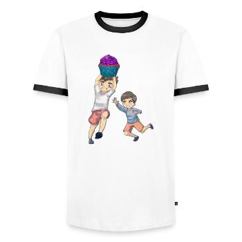 This Boy Loves Cupcake - Men's Ringer Shirt - white/black - Front - AI Model Female 172 light (172cm) & AI Model Male 178 dark (178cm)