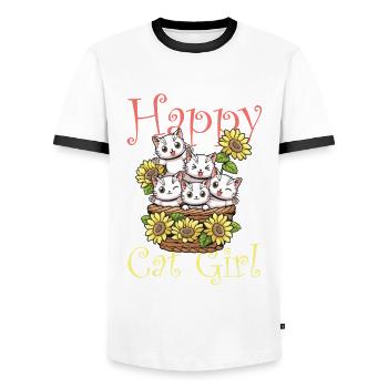 Chat chat heureux Chat Chaton - T-shirt contrasté Homme - blanc/noir - Devant - AI Model Female 172 light (172cm) & AI Model Male 178 dark (178cm)