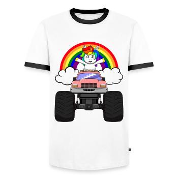 Monster Truck Unicorn Rainbow Clouds I Gift - Men's Ringer Shirt - white/black - Front - AI Model Female 172 light (172cm) & AI Model Male 178 dark (178cm)