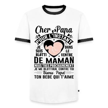 Naissance Enceinte Humour Idée Cadeau Papa Amour - T-shirt contrasté Homme - blanc/noir - Devant - AI Model Female 172 light (172cm) & AI Model Male 178 dark (178cm)