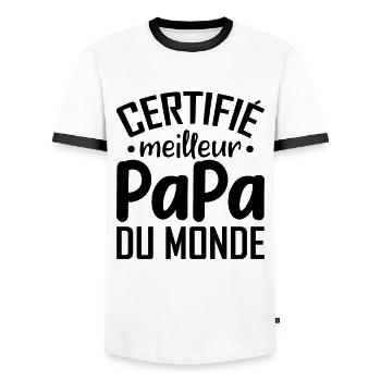 Certifié Meilleur Papa Du Monde - T-shirt contrasté Homme - blanc/noir - Devant - AI Model Female 172 light (172cm) & AI Model Male 178 dark (178cm)