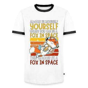 Soyez toujours vous-même - Astronaute Fox dans l’espace - T-shirt contrasté Homme - blanc/noir - Devant - AI Model Female 172 light (172cm) & AI Model Male 178 dark (178cm)