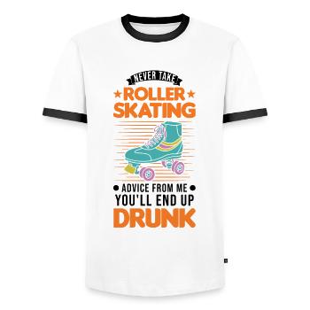 Rollschuhe Alkohol Rollkunstlauf Roller Skates - Männer Kontrast-T-Shirt - Weiß/Schwarz - Vorne - AI Model Female 172 light (172cm) & AI Model Male 178 dark (178cm)