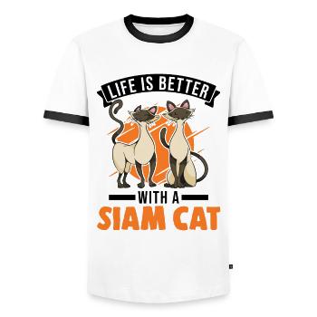 Life is better with a Siam Cat Siamkatze - Men's Ringer Shirt - white/black - Front - AI Model Female 172 light (172cm) & AI Model Male 178 dark (178cm)