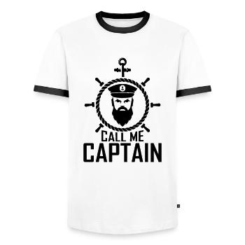 Call me Captain Boat Sailboat Sea Gift - Men's Ringer Shirt - white/black - Front - AI Model Female 172 light (172cm) & AI Model Male 178 dark (178cm)