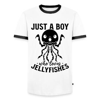 Just A Boy Who Loves Quallen Jellyfish Jellyfish - Men's Ringer Shirt - white/black - Front - AI Model Female 172 light (172cm) & AI Model Male 178 dark (178cm)