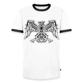Aztec Eagle Mexican Eagle Maya - Men's Ringer Shirt - white/black - Front - AI Model Female 172 light (172cm) & AI Model Male 178 dark (178cm)