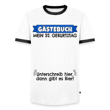 32. Geburtstag Gästebuch 32 Jahre alt Geschenk - Männer Kontrast-T-Shirt - Weiß/Schwarz - Vorne - AI Model Female 172 light (172cm) & AI Model Male 178 dark (178cm)