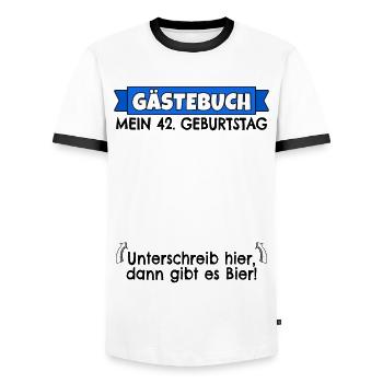 42. Geburtstag Gästebuch 42 Jahre alt Geschenk - Männer Kontrast-T-Shirt - Weiß/Schwarz - Vorne - AI Model Female 172 light (172cm) & AI Model Male 178 dark (178cm)