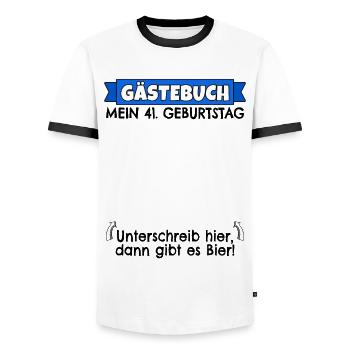 41. Geburtstag Gästebuch 41 Jahre alt Geschenk - Männer Kontrast-T-Shirt - Weiß/Schwarz - Vorne - AI Model Female 172 light (172cm) & AI Model Male 178 dark (178cm)