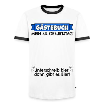 43. Geburtstag Gästebuch 43 Jahre alt Geschenk - Männer Kontrast-T-Shirt - Weiß/Schwarz - Vorne - AI Model Female 172 light (172cm) & AI Model Male 178 dark (178cm)