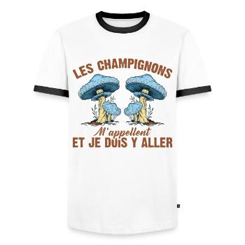 Champignon Forêt Idée Cadeau Nature Automne Hobby - T-shirt contrasté Homme - blanc/noir - Devant - AI Model Female 172 light (172cm) & AI Model Male 178 dark (178cm)
