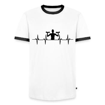 Strength training Gym fitness sport Training - Men's Ringer Shirt - white/black - Front - AI Model Female 172 light (172cm) & AI Model Male 178 dark (178cm)