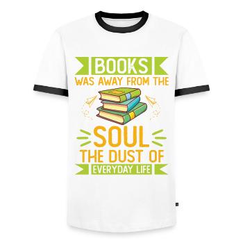 Les livres étaient loin de l’âme Bookworm lisant le livre - T-shirt contrasté Homme - blanc/noir - Devant - AI Model Female 172 light (172cm) & AI Model Male 178 dark (178cm)