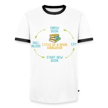 Cycle Of A Book-Hangover-Bookworm-Reading Book - Men's Ringer Shirt - white/black - Front - AI Model Female 172 light (172cm) & AI Model Male 178 dark (178cm)