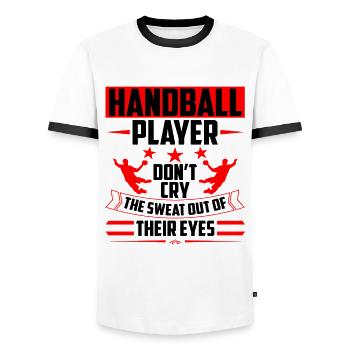 Joueur de handball Jeu de sport Handball - T-shirt contrasté Homme - blanc/noir - Devant - AI Model Female 172 light (172cm) & AI Model Male 178 dark (178cm)