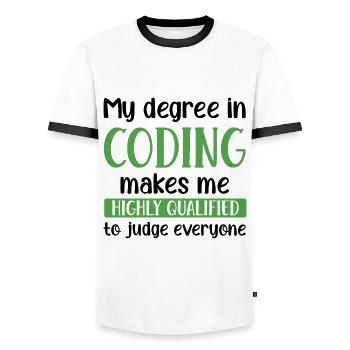 My Degree In Coding Makes Me Highly Qualified To J - Männer Kontrast-T-Shirt - Weiß/Schwarz - Vorne - AI Model Female 172 light (172cm) & AI Model Male 178 dark (178cm)