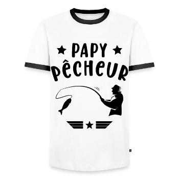 Papy Pêcheur Humour Fête des Grands Pères Noël - T-shirt contrasté Homme - blanc/noir - Devant - AI Model Female 172 light (172cm) & AI Model Male 178 dark (178cm)