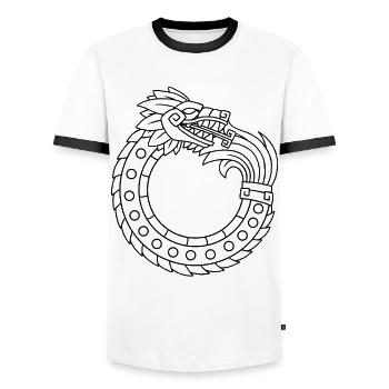 Quetzalcoatl Ouroboros Alte aztekische Schlange Ma - Männer Kontrast-T-Shirt - Weiß/Schwarz - Vorne - AI Model Female 172 light (172cm) & AI Model Male 178 dark (178cm)