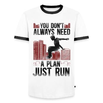 Parkour Free Running Traceur - Männer Kontrast-T-Shirt - Weiß/Schwarz - Vorne - AI Model Female 172 light (172cm) & AI Model Male 178 dark (178cm)
