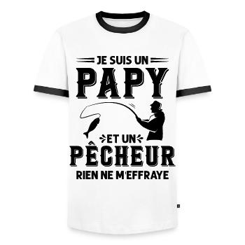 Papy Pêcheur Humour Fête des Grands Pères Noël - T-shirt contrasté Homme - blanc/noir - Devant - AI Model Female 172 light (172cm) & AI Model Male 178 dark (178cm)
