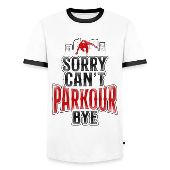 Parkour Free Running Traceur - Men's Ringer Shirt - white/black - Front - AI Model Female 172 light (172cm) & AI Model Male 178 dark (178cm)
