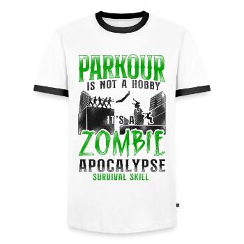 Parkour Free Running Traceur - Men's Ringer Shirt - white/black - Front - AI Model Female 172 light (172cm) & AI Model Male 178 dark (178cm)