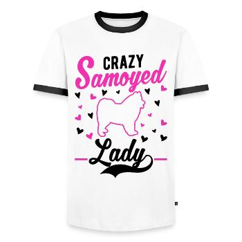 Crazy Samoyed lady Samojede - Männer Kontrast-T-Shirt - Weiß/Schwarz - Vorne - AI Model Female 172 light (172cm) & AI Model Male 178 dark (178cm)