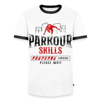 Parkour Free Running Traceur - Men's Ringer Shirt - white/black - Front - AI Model Female 172 light (172cm) & AI Model Male 178 dark (178cm)