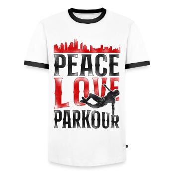 Parkour Free Running Traceur - Men's Ringer Shirt - white/black - Front - AI Model Female 172 light (172cm) & AI Model Male 178 dark (178cm)