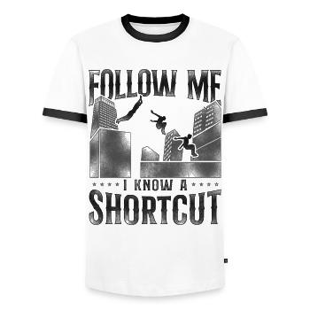 Parkour Free Running Traceur - Men's Ringer Shirt - white/black - Front - AI Model Female 172 light (172cm) & AI Model Male 178 dark (178cm)