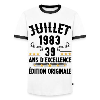 39 Ans Anniversaire Vintage Né(e) en Juillet 1983 - T-shirt contrasté Homme - blanc/noir - Devant - AI Model Female 172 light (172cm) & AI Model Male 178 dark (178cm)