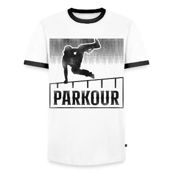 Parkour Free Running Traceur - Men's Ringer Shirt - white/black - Front - AI Model Female 172 light (172cm) & AI Model Male 178 dark (178cm)