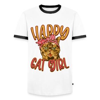 Chat chat heureux Chat Chaton - T-shirt contrasté Homme - blanc/noir - Devant - AI Model Female 172 light (172cm) & AI Model Male 178 dark (178cm)