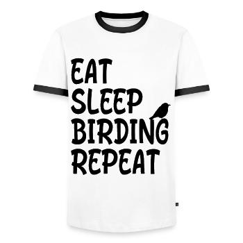Eat Sleep Birding Repeat - Bird Watching Quote - Men's Ringer Shirt - white/black - Front - AI Model Female 172 light (172cm) & AI Model Male 178 dark (178cm)