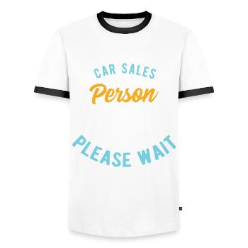 Vendeur de voiture en cours S’il vous plaît attendre - T-shirt contrasté Homme - blanc/noir - Devant - AI Model Female 172 light (172cm) & AI Model Male 178 dark (178cm)